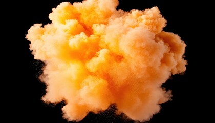 A large orange cloud of smoke or dust explodes against a black background.