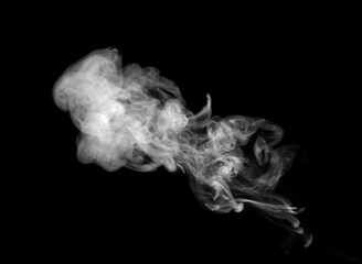 Close-up photo set of abstract white smoke or vapor floating on black background. Fog and cloud effect for air pollution design. Smog elements