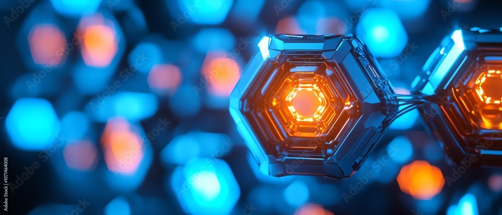 Poster closeup of a unique lightbulb design with hexagonal led filaments, futuristic and stylish, cooltoned