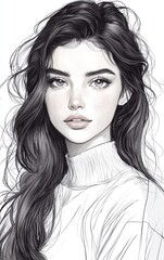 Naklejka premium create outlines for a digital art portrait anime style on white background 