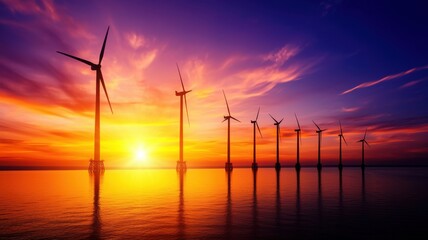 Obraz premium Harnessing renewable energy the impact of wind turbines on sustainable development at sunrise