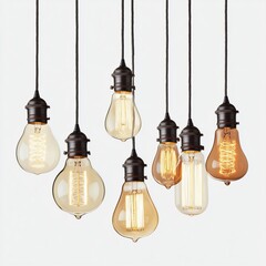 Obraz premium Variety of hanging Edison light bulbs creating a warm ambiance in a cozy setting