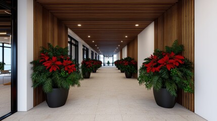 Elegant Mall Entrance with Lush Greenery and Decor