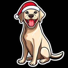 Fototapeta premium Labrador Retriever Dog Wearing A Santa Hat With A Red Bow - Festive Holiday Pet Portrait