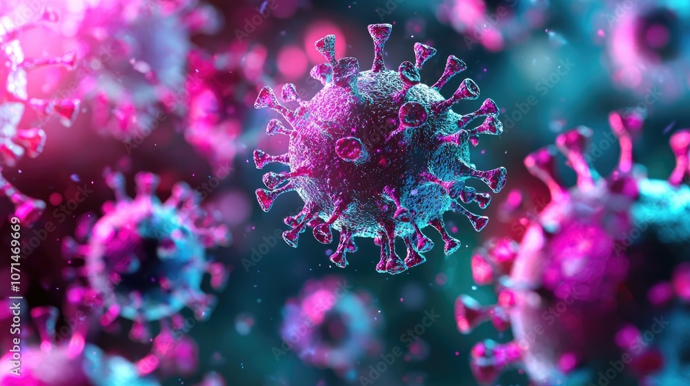 Poster colorful 3d rendering of a virus.