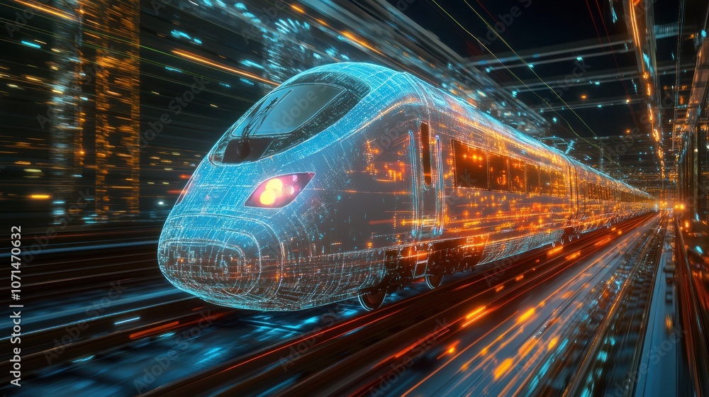 Poster digital twin simulation of high-speed train, used for functional analysis and safety inspection of t