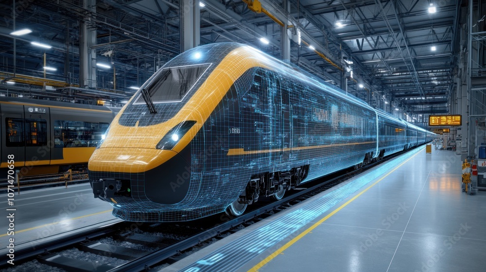 Poster digital twin simulation of high-speed train, used for functional analysis and safety inspection of t