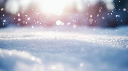 Soft snowflakes gently descend from gray sky, covering landscape in pristine white, evoking serene winter wonderland.