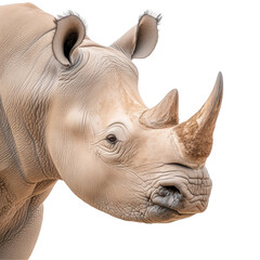Obraz premium A rhino with a large horn is staring at the camera. transparent background