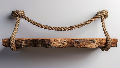Hanging rope shelf isolated on transparent a white background 