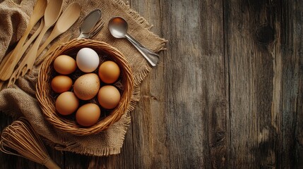 Rustic Kitchen Still Life with Eggs in a Basket