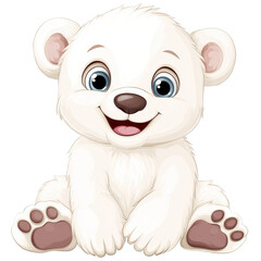 Obraz premium A cute white polar bear is sitting on its back legs and smiling. transparent background