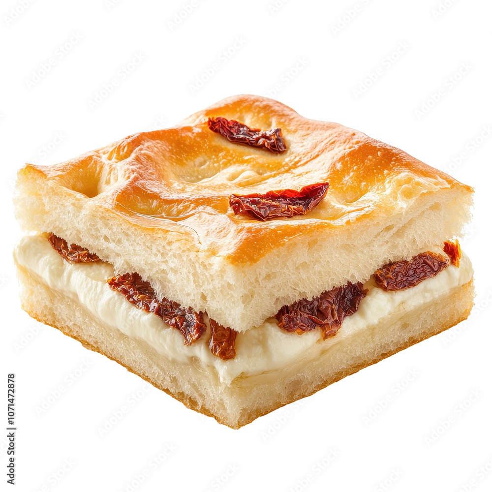 Poster a slice of bread with cheese and tomato on top. transparent background