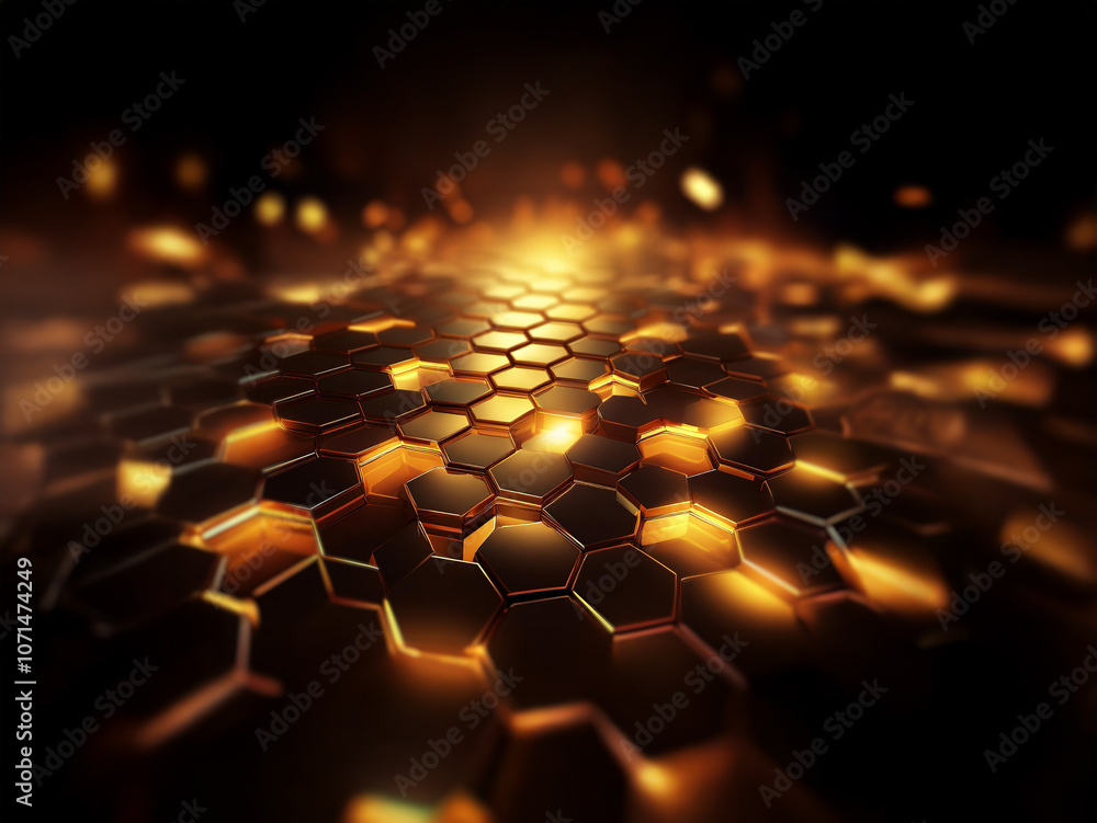 Aufkleber A glowing path of hexagonal shapes extends into the darkness. The light fades to a soft orange at the edges of the image.
