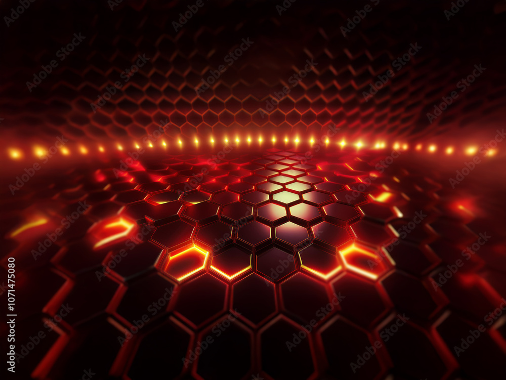 Aufkleber a futuristic, abstract background featuring a honeycomb pattern illuminated by rows of glowing, oran