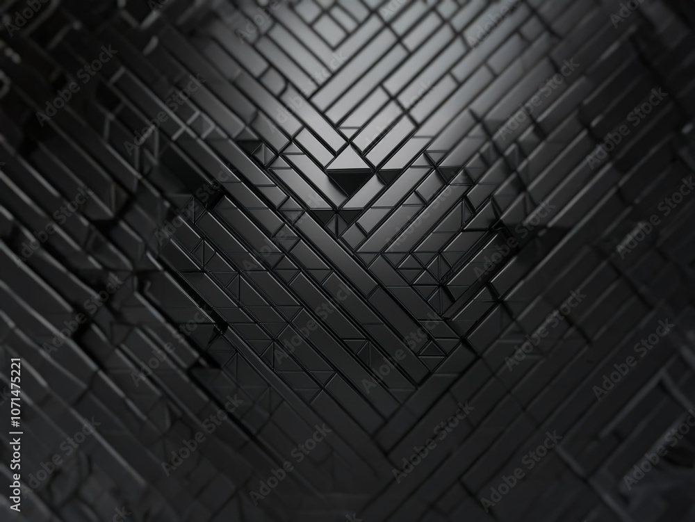 Fototapete a dark, abstract pattern of interconnected black rectangular shapes arranged in a geometric design.