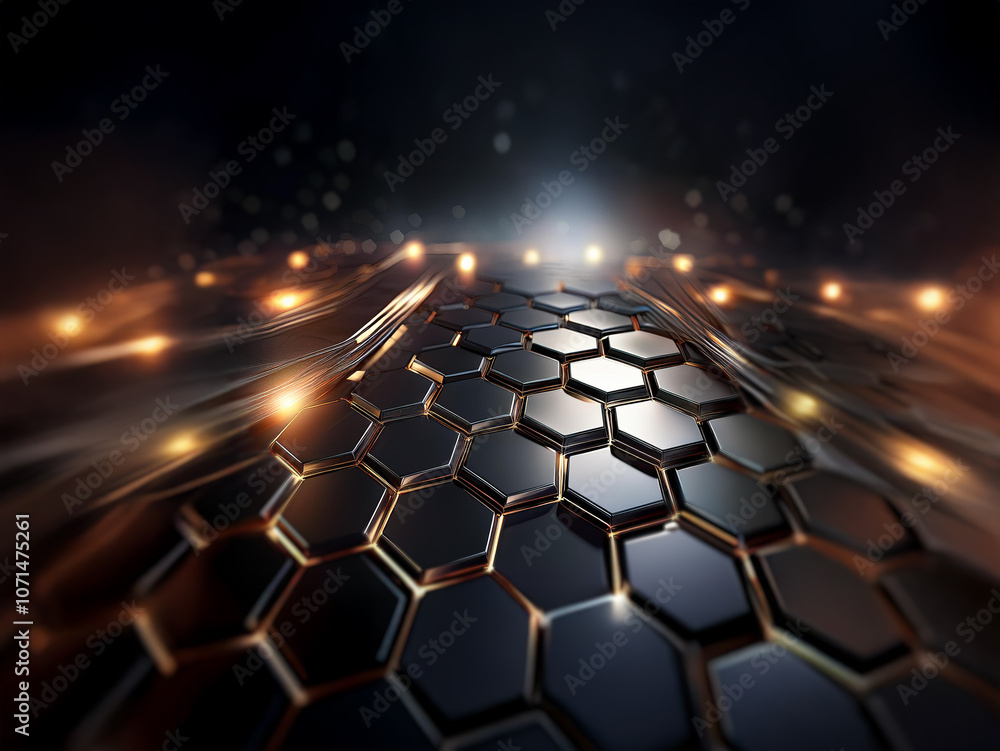 Poster a dark background with a glowing honeycomb pattern and streaks of light.