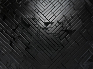 A dark, abstract pattern of interconnected black rectangular shapes arranged in a geometric design.