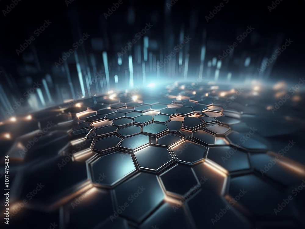 Poster Abstract honeycomb pattern with glowing light, creating a futuristic and technological feel.