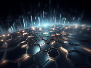 Obraz premium Abstract honeycomb pattern with glowing light, creating a futuristic and technological feel.