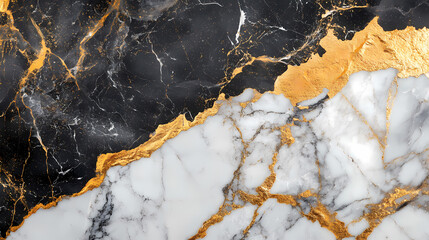 Fototapeta premium Black and white gold marble patterns surround marble texture, high-end stone carving art background