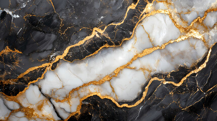 Fototapeta premium Black and white gold marble patterns surround marble texture, high-end stone carving art background