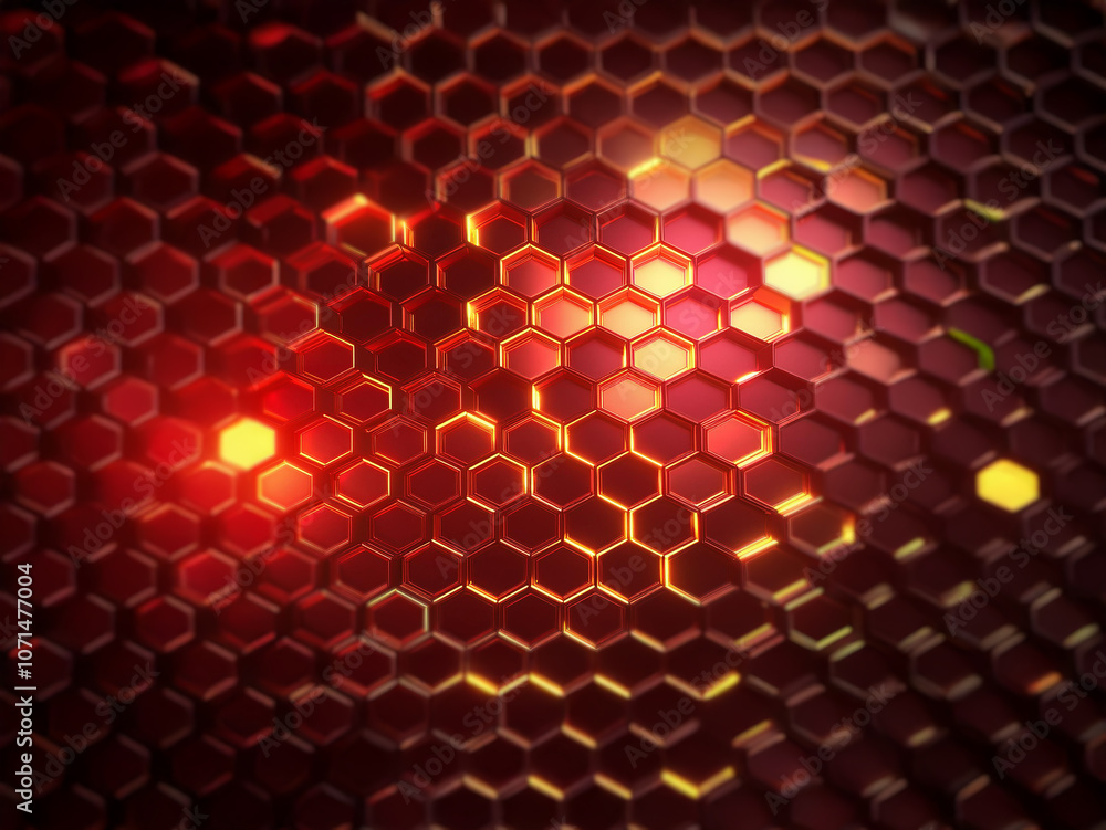 Aufkleber a red and yellow honeycomb pattern with glowing light.