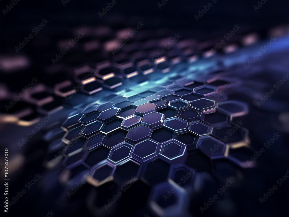 Poster abstract pattern of glowing hexagons with a dark background.