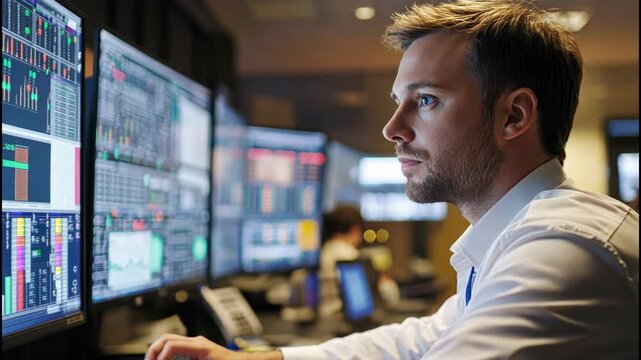 Telecommunications project manager working in a control room.