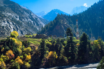 Landscape in the summer. Miyar Valley is a remote and scenic valley in the Western Himalayas. The Lahaul Range is located between Pir Panjal and the Zanskar Range in Himachal Pradesh, India.