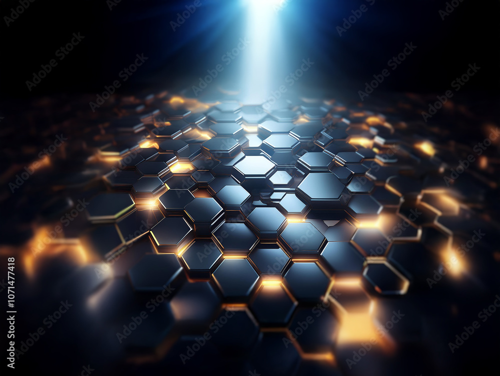 Aufkleber a spotlight shines on a dark, abstract surface composed of hexagonal shapes.