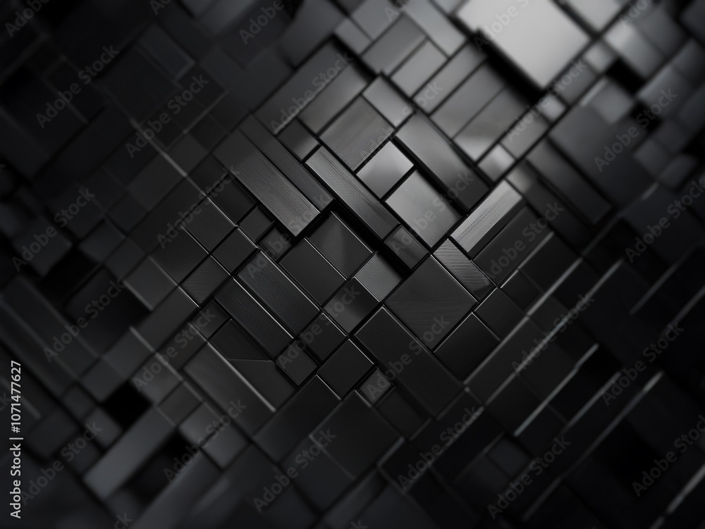 Poster A dark abstract background of black rectangular shapes arranged in a grid pattern with a subtle sheen.