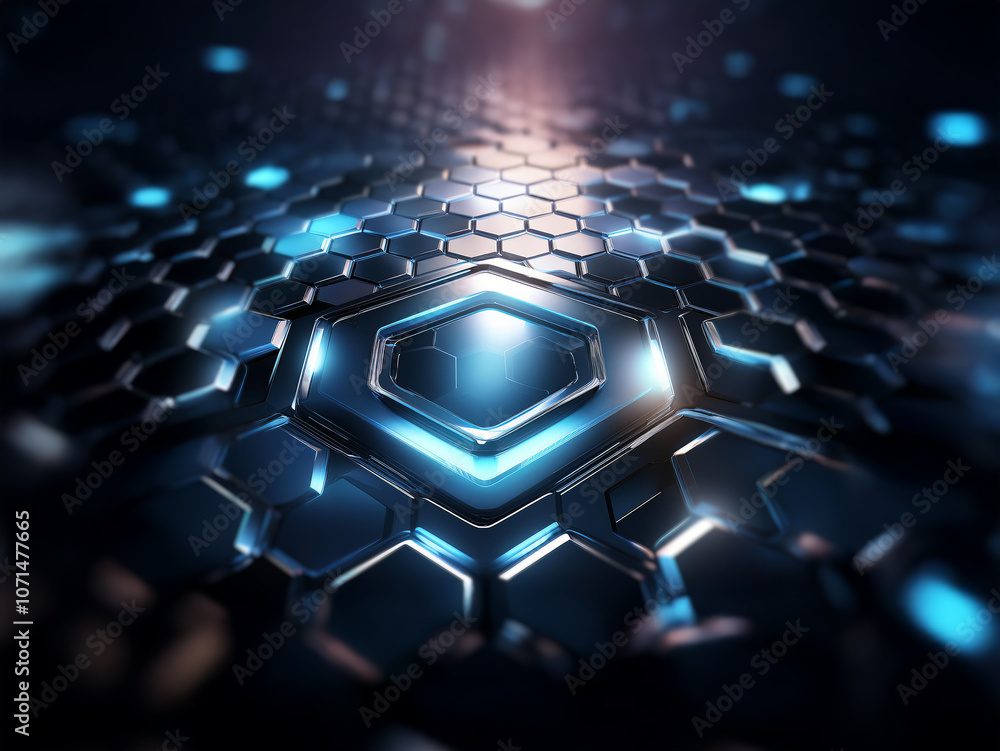 Leinwandbilder A futuristic abstract background featuring a honeycomb pattern with a glowing central hexagon.