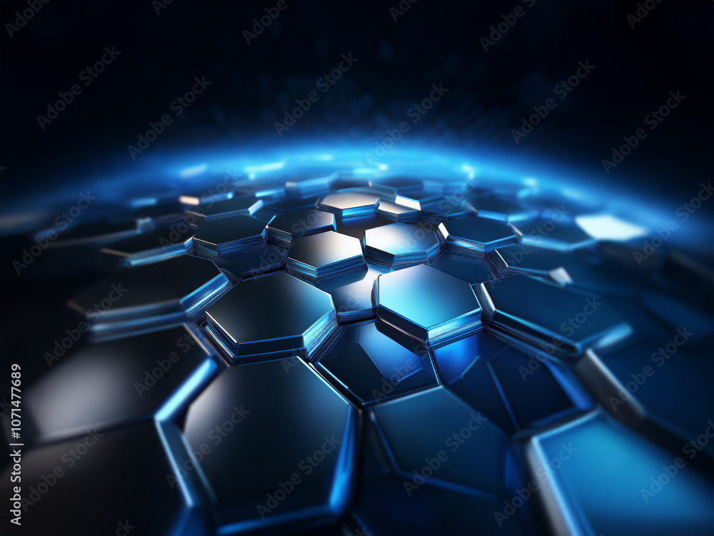 Fototapete a glowing, blue, hexagonal pattern forms a sphere-like shape against a dark background.