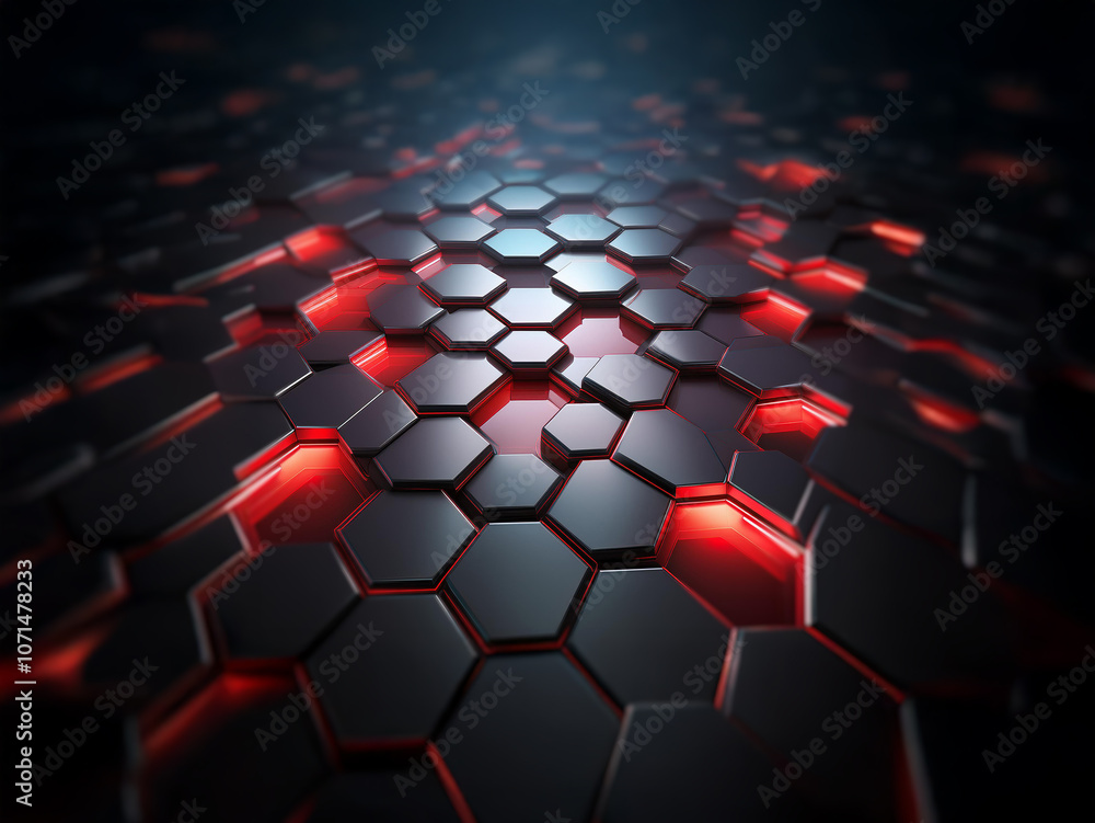 Aufkleber A dark, futuristic background featuring a repeating pattern of black hexagons with glowing red accents.