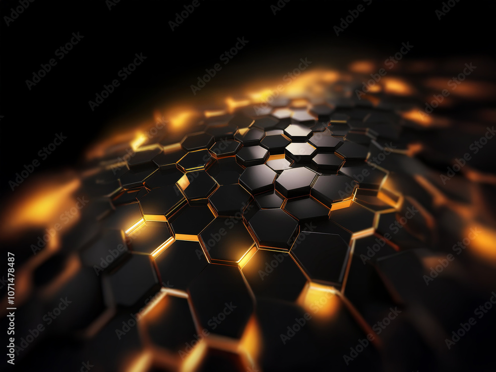 Aufkleber a dark background with a grid of black hexagonal shapes that are illuminated from below by a warm, o