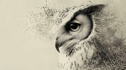 Stunning Artistic Illustration of an Owl in Monochrome with Intricate Dot Patterns and Detailed Feathers