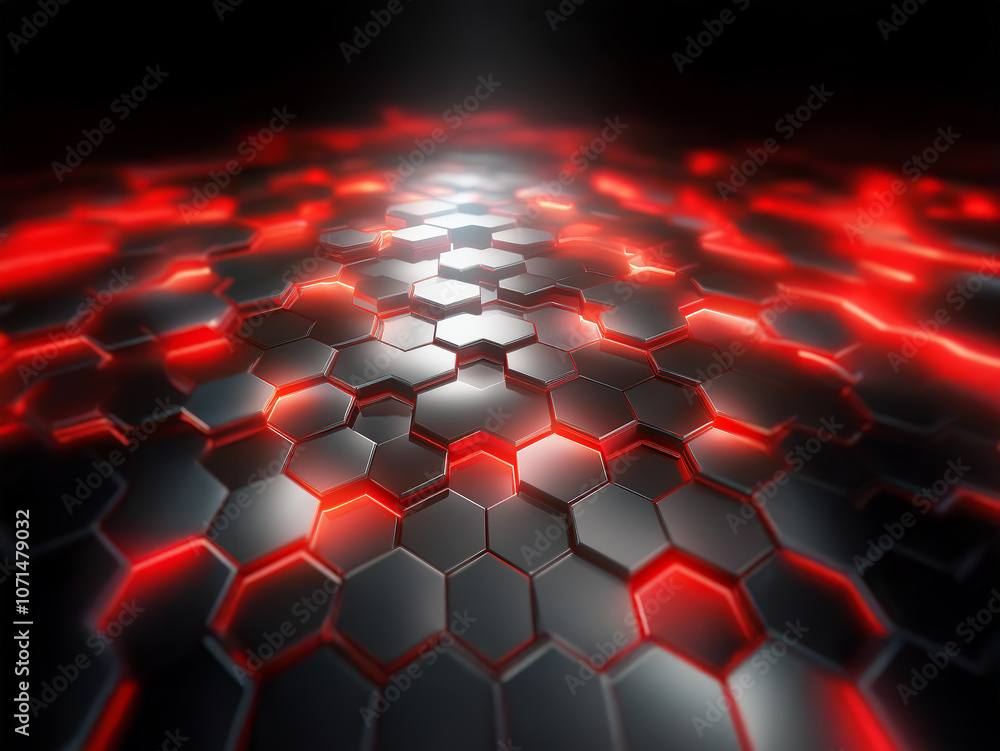 Poster A black hexagonal grid with red glowing edges and a bright light in the center.