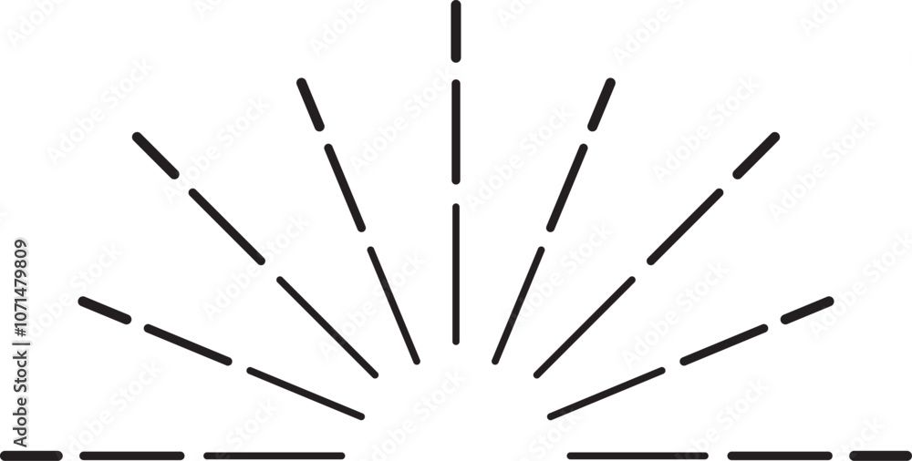Poster sun s rays reaching up from horizon, creating a beautiful semicircle of dashed lines symbolizing new