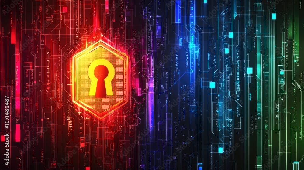 Poster digital keyhole on abstract circuit board background.