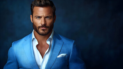 Obraz premium Portrait of a Man in a Blue Suit - Realistic Image