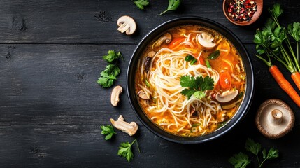 Delicious Mushroom and Carrot Noodle Soup