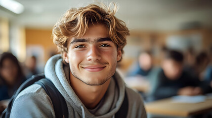 Fototapeta premium Smiling Teen Boy Student Portrait Photo