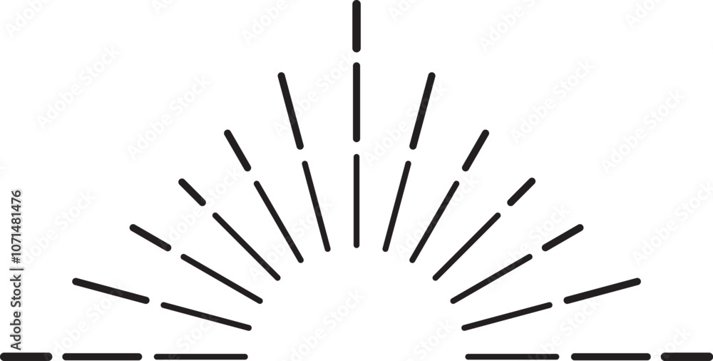 Poster this retro sunburst design element features short lines and dashes arranged in a half circle shape, 