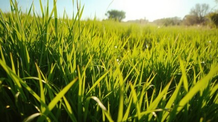 Obraz premium Lush green grass growing in a vibrant field under the sun, lawn