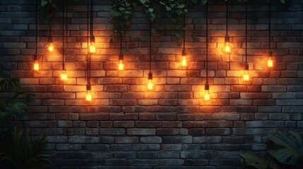 Fototapeta premium Brick Wall Decor with String Lights