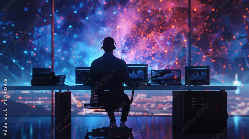 Poster a digital nomad working from a remote location able to maintain a stable income and career thanks to