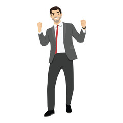 Obraz premium Young Businessman rejoicing for his success. Flat vector illustration isolated on white background