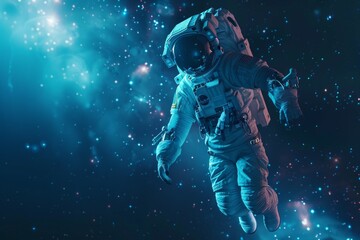 Portrait of Astronaut Posing in a Space Suit During a Spacewalk Mission on a Spaceship. Neural network ai generated art