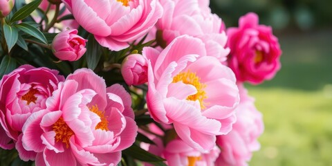 Obraz premium Pink peony flowers in full bloom creating a beautiful and vibrant background, fresh